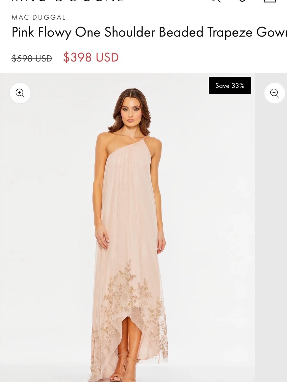 Mac Duggal Blush One-Shoulder Beaded Trapeze Gown